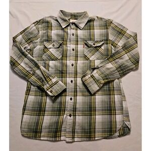 Levi's Cotton Flannel Mens Shirt M Long Sleeve Button Up Green Plaid